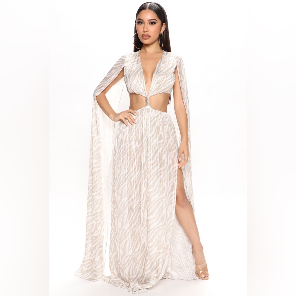 NWT Fashion Nova Always Dreamy Maxi Dress - Taupe white XS sheer